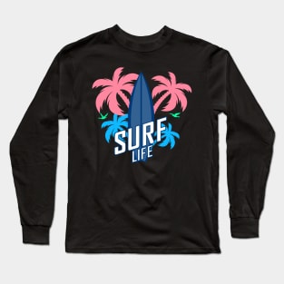 Colorful palm trees with surf logo Long Sleeve T-Shirt